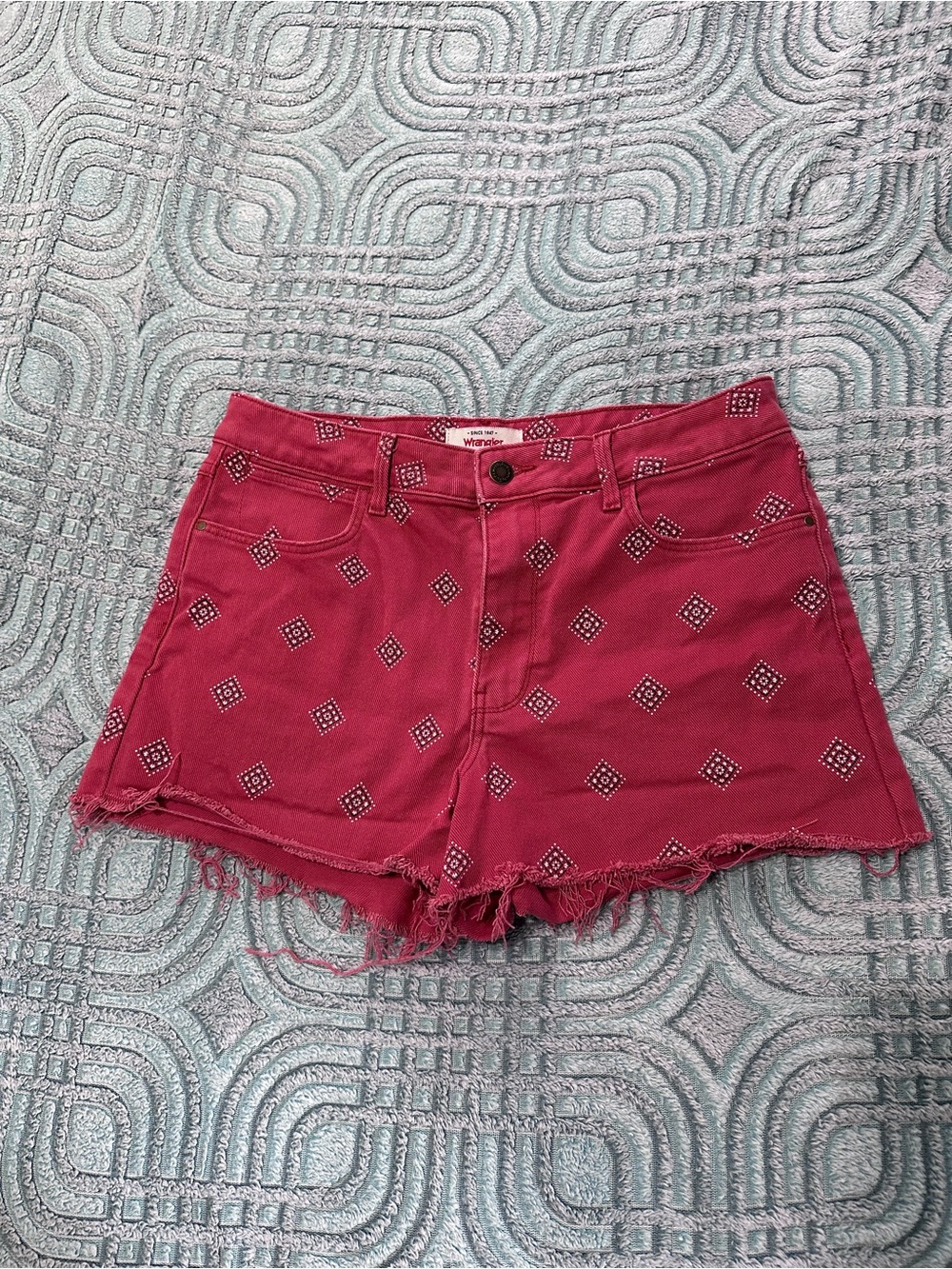 Wrangler Red Embroidered Denim Cutoff Shorts